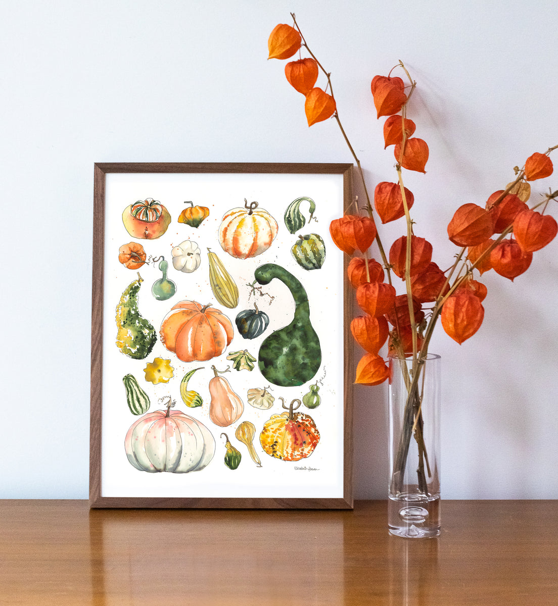 Lisa Audit Canvas Wall Decor Prints - Autumn in Nature I on Aqua ( Seasons > Autumn > Pumpkins art) - 26x40 in