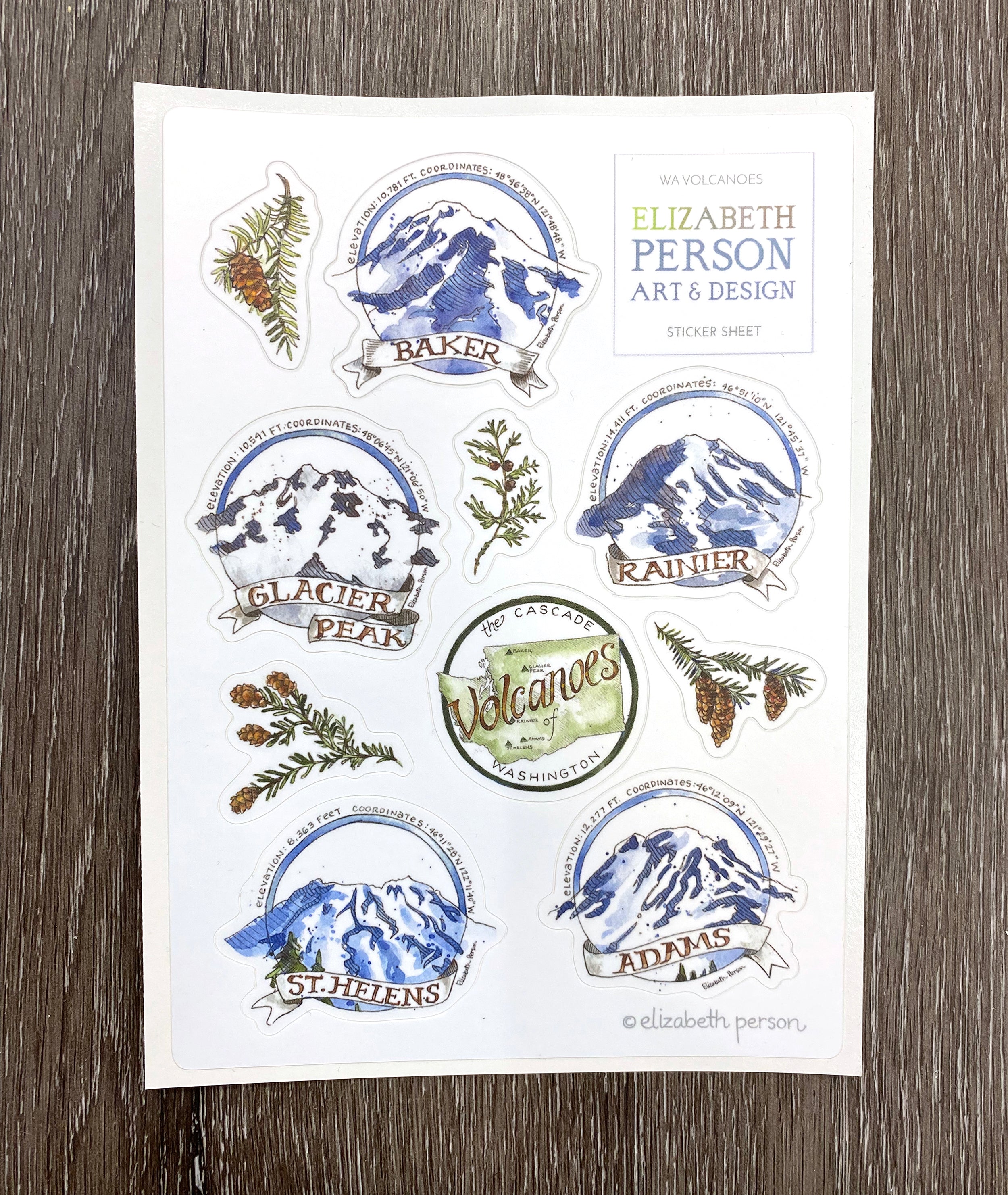 Volcano Sticker Book Washington Volcanoes Sticker Sheet – Elizabeth Person Art