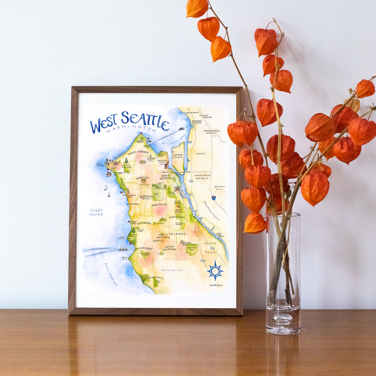 West Seattle Watercolor Map Art Print – Elizabeth Person Art