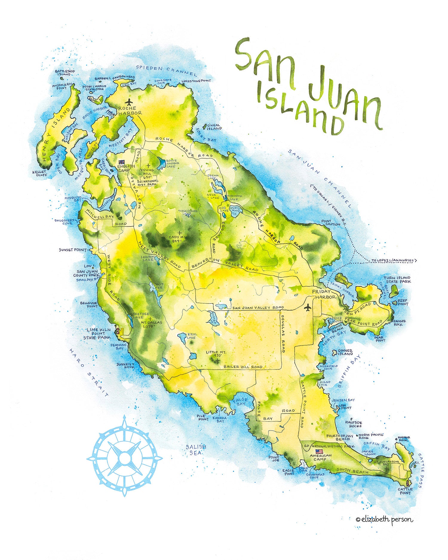 San Juan Island Map Art Print